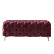 Red velvet upholstery button tufted ottoman bench by La Spezia additional picture 8
