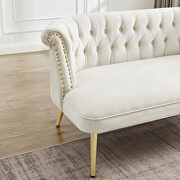 Cream white velvet sofa with nailhead arms with gold metal legs by La Spezia additional picture 5