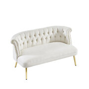 Cream white velvet sofa with nailhead arms with gold metal legs by La Spezia additional picture 8