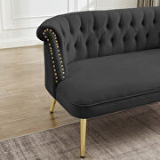 Black velvet sofa with nailhead arms with gold metal legs by La Spezia additional picture 7