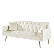 Cream white velvet tufted back and seat convertible sofa bed by La Spezia additional picture 2