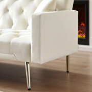 Cream white velvet tufted back and seat convertible sofa bed by La Spezia additional picture 6