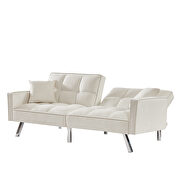 Cream white velvet sofa couch bed with armrests and 2 pillows by La Spezia additional picture 3
