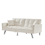 Cream white velvet sofa couch bed with armrests and 2 pillows by La Spezia additional picture 6