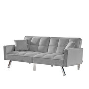 Modern velvet sofa couch bed with armrests and 2 pillows in light gray by La Spezia additional picture 2