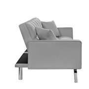 Modern velvet sofa couch bed with armrests and 2 pillows in light gray by La Spezia additional picture 4
