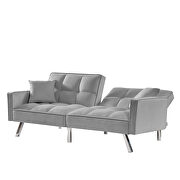 Modern velvet sofa couch bed with armrests and 2 pillows in light gray by La Spezia additional picture 5