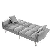 Modern velvet sofa couch bed with armrests and 2 pillows in light gray by La Spezia additional picture 7