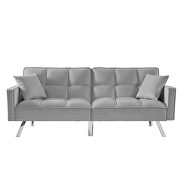 Modern velvet sofa couch bed with armrests and 2 pillows in light gray by La Spezia additional picture 8