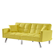 Modern velvet sofa couch bed with armrests and 2 pillows in yellow by La Spezia additional picture 2