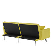 Modern velvet sofa couch bed with armrests and 2 pillows in yellow by La Spezia additional picture 3