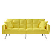 Modern velvet sofa couch bed with armrests and 2 pillows in yellow by La Spezia additional picture 5