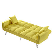 Modern velvet sofa couch bed with armrests and 2 pillows in yellow by La Spezia additional picture 7