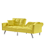 Modern velvet sofa couch bed with armrests and 2 pillows in yellow by La Spezia additional picture 8
