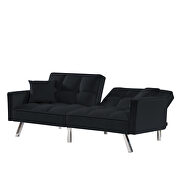 Black velvet sofa couch bed with armrests and 2 pillows by La Spezia additional picture 4