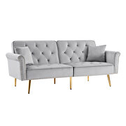 Light gray velvet tufted nailhead trim futon sofa bed with metal legs by La Spezia additional picture 2