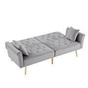 Light gray velvet tufted nailhead trim futon sofa bed with metal legs by La Spezia additional picture 4