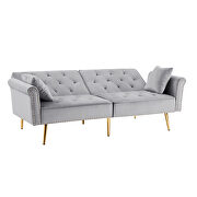 Light gray velvet tufted nailhead trim futon sofa bed with metal legs by La Spezia additional picture 7