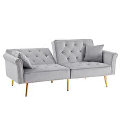 Light gray velvet tufted nailhead trim futon sofa bed with metal legs by La Spezia additional picture 8