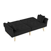 Black velvet tufted nailhead trim futon sofa bed with metal legs by La Spezia additional picture 2