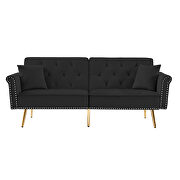 Black velvet tufted nailhead trim futon sofa bed with metal legs by La Spezia additional picture 3