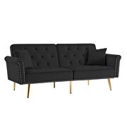 Black velvet tufted nailhead trim futon sofa bed with metal legs by La Spezia additional picture 6