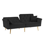 Black velvet tufted nailhead trim futon sofa bed with metal legs by La Spezia additional picture 7