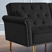 Black velvet tufted nailhead trim futon sofa bed with metal legs by La Spezia additional picture 8