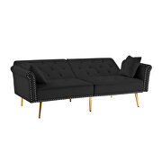 Black velvet tufted nailhead trim futon sofa bed with metal legs by La Spezia additional picture 9