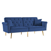 Blue velvet tufted nailhead trim futon sofa bed with metal legs by La Spezia additional picture 3
