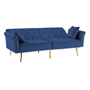 Blue velvet tufted nailhead trim futon sofa bed with metal legs by La Spezia additional picture 4
