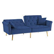Blue velvet tufted nailhead trim futon sofa bed with metal legs by La Spezia additional picture 6