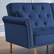 Blue velvet tufted nailhead trim futon sofa bed with metal legs by La Spezia additional picture 7