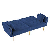 Blue velvet tufted nailhead trim futon sofa bed with metal legs by La Spezia additional picture 8