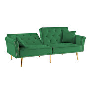 Green velvet tufted nailhead trim futon sofa bed with metal legs by La Spezia additional picture 2