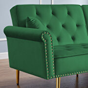 Green velvet tufted nailhead trim futon sofa bed with metal legs by La Spezia additional picture 3