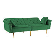 Green velvet tufted nailhead trim futon sofa bed with metal legs by La Spezia additional picture 4