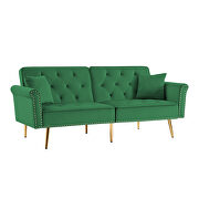 Green velvet tufted nailhead trim futon sofa bed with metal legs by La Spezia additional picture 6