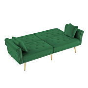 Green velvet tufted nailhead trim futon sofa bed with metal legs by La Spezia additional picture 8