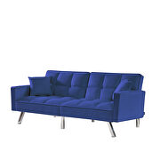 Modern velvet sofa couch bed with armrests and 2 pillows in blue by La Spezia additional picture 3