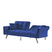 Modern velvet sofa couch bed with armrests and 2 pillows in blue by La Spezia additional picture 5