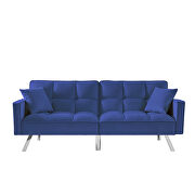 Modern velvet sofa couch bed with armrests and 2 pillows in blue by La Spezia additional picture 8