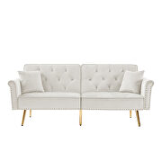 Off white velvet tufted nailhead trim futon sofa bed with metal legs by La Spezia additional picture 3
