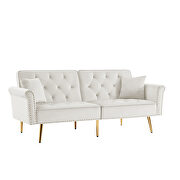 Off white velvet tufted nailhead trim futon sofa bed with metal legs by La Spezia additional picture 4
