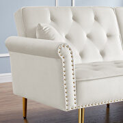 Off white velvet tufted nailhead trim futon sofa bed with metal legs by La Spezia additional picture 5