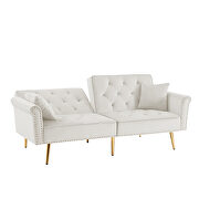 Off white velvet tufted nailhead trim futon sofa bed with metal legs by La Spezia additional picture 6