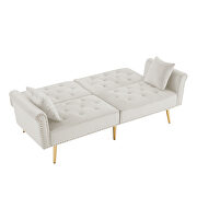 Off white velvet tufted nailhead trim futon sofa bed with metal legs by La Spezia additional picture 7