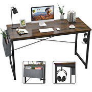 Rustic brown finish modern simple style laptop table with storage bag additional photo 2 of 8