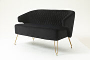 Black fabric tufted backrest accent loveseat with golden metal legs by La Spezia additional picture 9