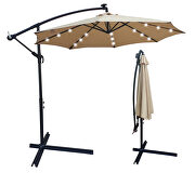 Tan 10 ft outdoor patio umbrella solar powered led lighted sun shade market waterproof 8 ribs umbrella additional photo 2 of 2